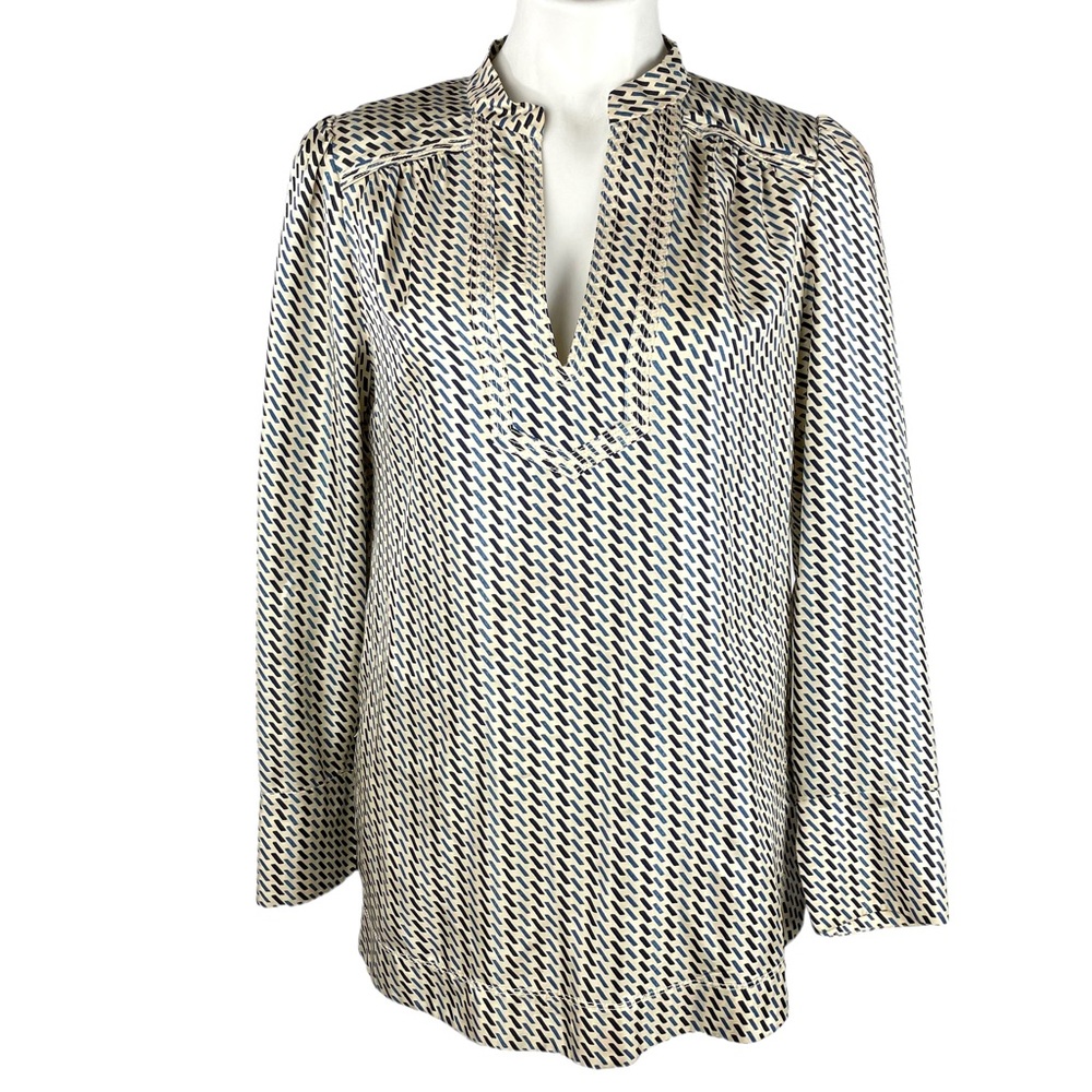 Tory Burch Silk Tunic | Women Sz. 8 | Cream \ Blue